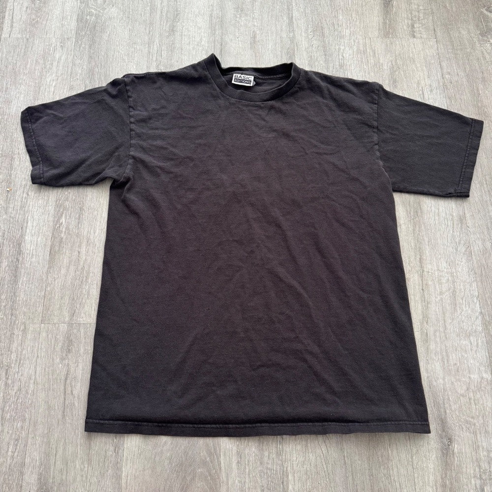 Basic Editions Mens Black Short Sleeve Crew Neck T-Shirt Vintage Size Large